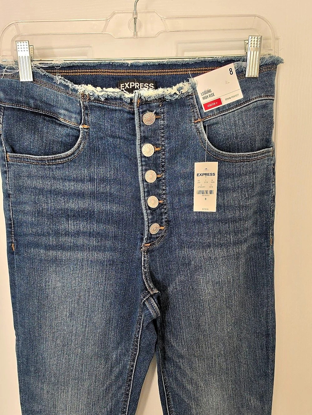 Express High Waisted Raw Edge Waistband Skinny Jeans Size 8